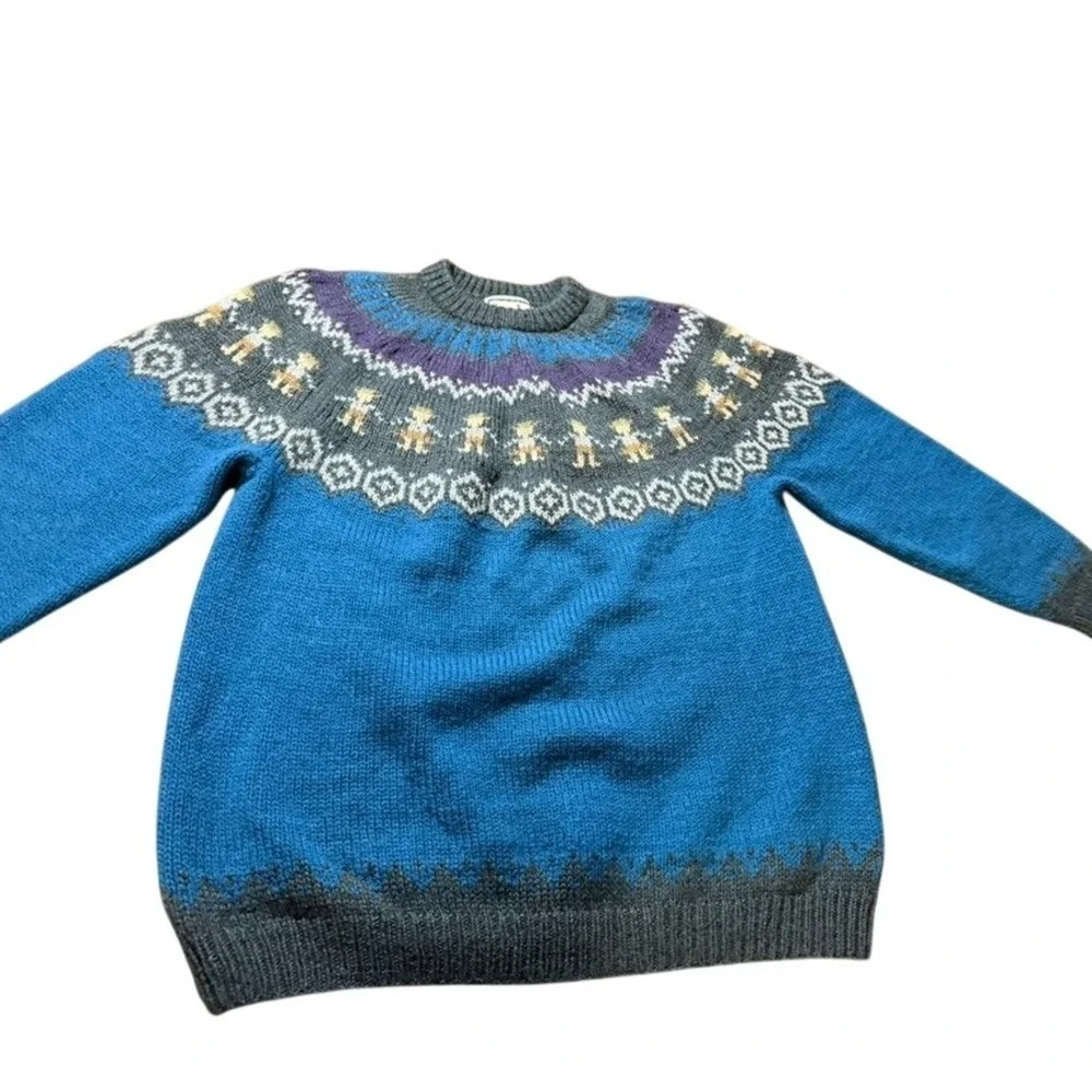 The Alpaca Connection Handmade Peru Wool Fair Isle People Sweater Blue L
